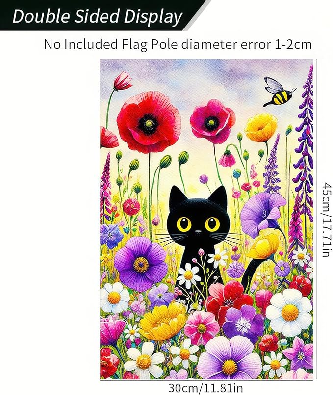 BlissYard Spring Black Cat Garden Flag Funny Floral Cat Garden Flag 12×18 Inch Double Sided Welcome Yard Flag Spring Seasonal Outdoor Colorful Floral Farmhouse Holiday Outside Decorations