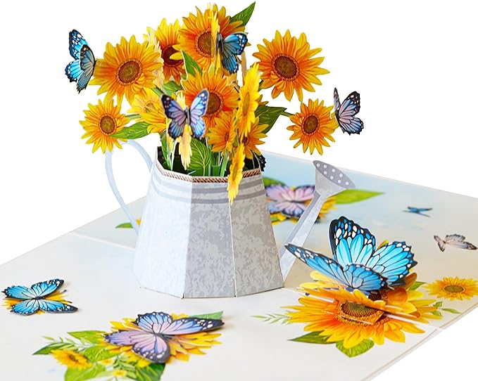 Sunflower Watering Can Get Well Soon Card, Sympathy Cards, Thinking of You Pop Up, Mothers Day Card, 6x8in 3D Birthday Cards for Women for Wife, Her, Sister, Grandma (Sunflower Watering Can).