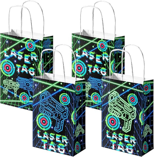 24 Pack Laser Tag Party Favor Bags for Kids – Battle Goodie Bags with Handles, Laser Birthday Decorations, Laser Tag Party Supplies for Boys