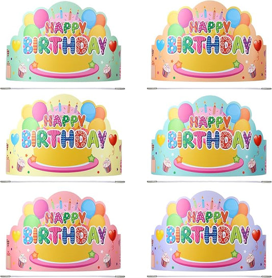 Yunsailing 36 Pcs Happy Birthday Crowns for Kids Paper Birthday Hat Crowns for Classroom Gifts Kids' Party(Macaron Color)