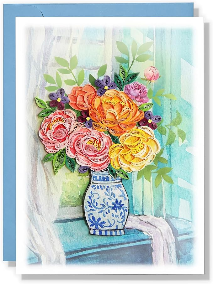 Violet and Peony Paradise Card, Quilling Cards for All Occasions, Birthday, Mothers Day, Anniversary, Watercolor Classy Card for Women, Mom
