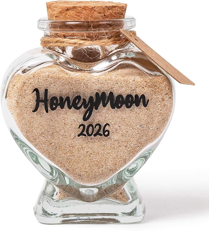 Honeymoon Sand Keepsake Jar 2026，Bridal Shower, Wedding, Engagement, Honeymoon, Travel Gift for Couples, Newlywed, Fiance(Gift Box Includes) - 40ml Heart Shape Glass