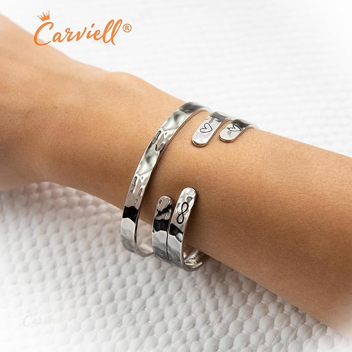 Carviell Engraved Cuff Bracelets for Women – Inspirational, Friendship, Love, Mom, Daughter, Sister, Christian, Graduation, Memorial & Wedding Gifts – 80+ Phrases – Stainless Steel, Gift-Ready