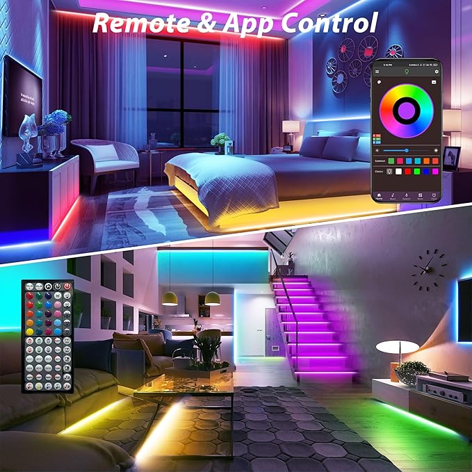 Ledagic Led Lights for Bedroom 150 ft (2 Rolls of 75ft), Music Sync RGB Led Strip Lights with Remote App Control, Color Changing Led Lights for Room Home Kitchen Party Decor