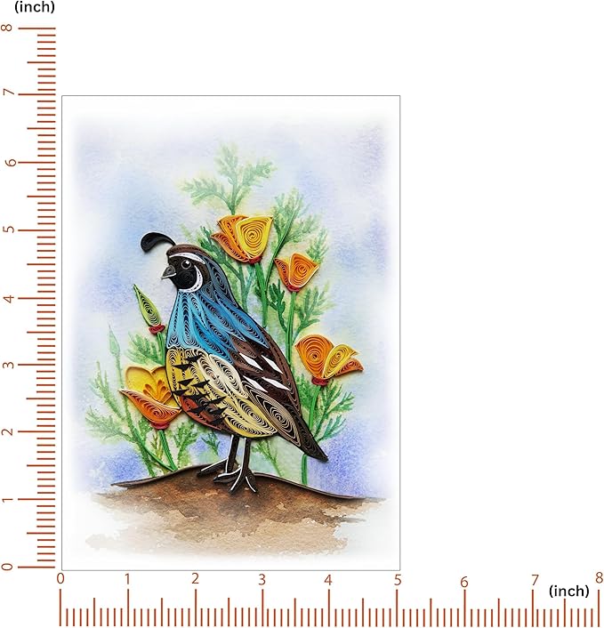 Mother's Day Card, Poppy and Quail Greeting Card, Animals Quilled Quilling Birth Month Flower Born in August Birthday, Mothers Day Card for Mom Grandma Daugter Friend (Poppy and Quail)