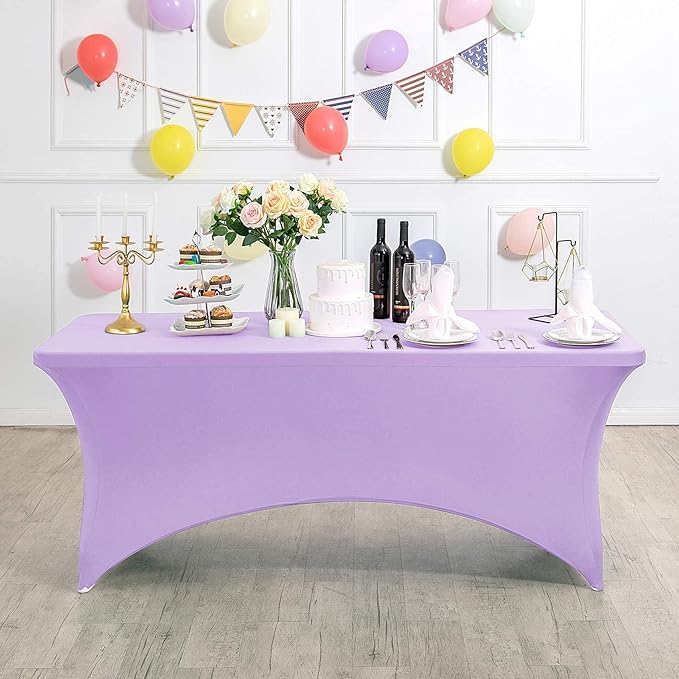 FORLIFE 2Pack Spandex Table Covers，Fitted Tablecloth for Rectangular Tables, Stretch Patio Table Covers, Universal Spandex Table Cover for Wedding, Banquet, Party (6ft, Lavender)