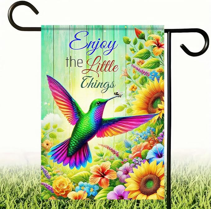 BlissYard Hello Spring Garden Flag Double Sided 12 x 18 Enjoy The Little Thing Hummingbird Garden Flag Flower Garden Flags Hummingbird Yard Outside Home Decoration Seasonal Outdoor Small Decor