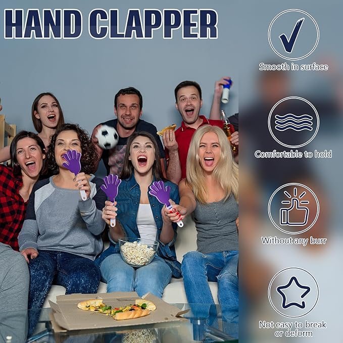 24 Pcs Hand Clappers 7.5 Inch Plastic Clappers Noisemakers Party Favors Clapping Noise Maker Birthdays Game Prizes Classroom Rewards Football Sporting Events Cheers Supplies (Purple,White)