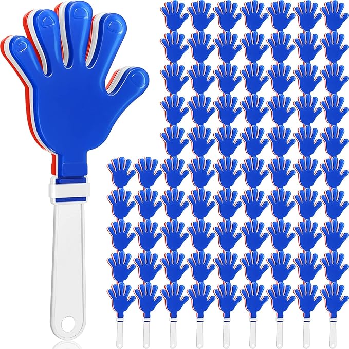 Honoson 80 Pcs Hand Clapper Bulk Noise Makers Party Favors 7.5 Inch Plastic Clapping Hands Noisemakers Blue White Red Game Accessories Noise Makers Sporting Events Game Birthday Supplies