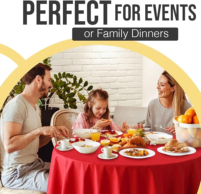 Exquisite 66% Thicker Premium Red Round Tablecloth 0.5 Mil 12 Pack Plastic Table Cloth Disposable 84 Inch Round Plastic Tablecloth Won't Tear Easily Like Cheap Thin Brands