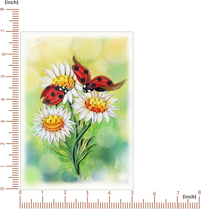 Mother's Day Card, White Daisy and Ladybug Greeting Card, Animals Quilled Quilling Birth Month Flower Born in April, for Mom, Grandma, Daughter (White Daisy and Ladybug)