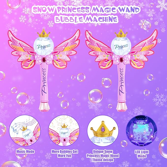 2 Pack Bubble Wands for Kids,Light Up & Music Bubble Machine,Bubble Maker & Bubble Blower,Outdoor Birthday Party Bubble Toys for Toddlers, for Girls Age 3 + Years Old.(Pink+Pink)