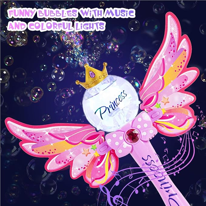 2 Pack Bubble Wands for Kids,Outdoor Party Birthday Bubble Toy for Toddlers,Light Up & Music Bubble Machine,Bubble Maker & Bubble Blower, for Girls Age 3 4 5 6 Years Old.(Pink+Purple)