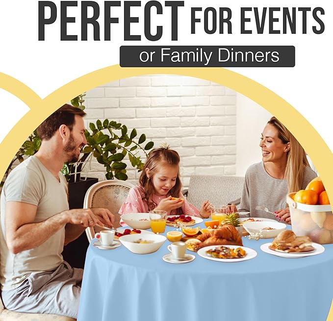 Exquisite 66% Thicker Premium Light Blue Round Tablecloth 0.5 Mil 6 Pack Plastic Table Cloth Disposable 84 Inch Round Plastic Tablecloth Won't Tear Easily Like Cheap Thin Brands
