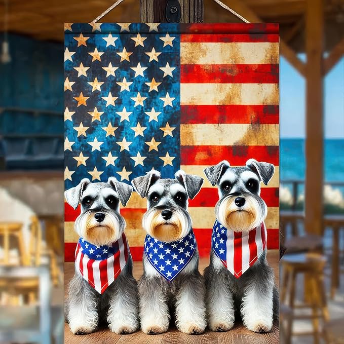 BlissYard Patriotic Schnauzer American Flag Dog Garden Flag 12x18 Inch Double Sided 4th of July American USA Yard Small Flag Outdoor Outside Memorial Day Independence Day Farmhouse Decorations