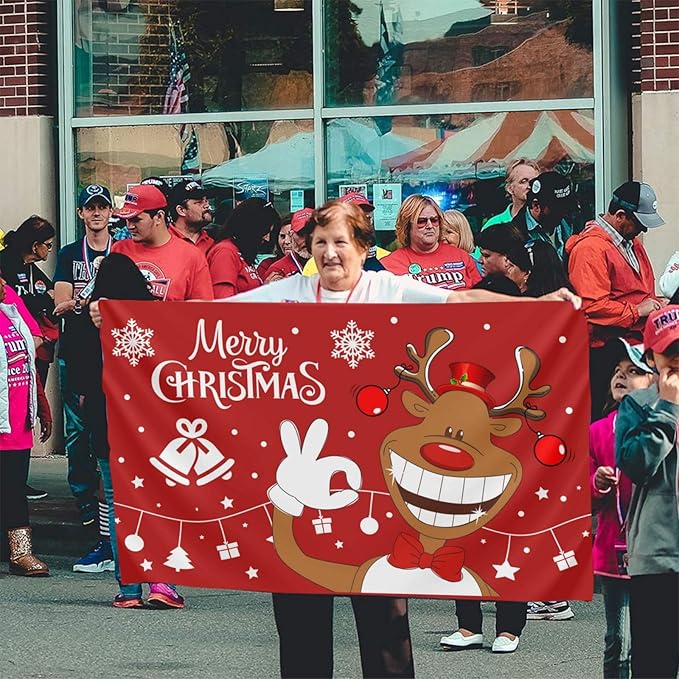 Christmas Deer Flag 3x5 Ft Outdoor Indoor With Grommet Merry Christmas Flags Funny Cute Reindeer Xmas Flag Garden Yard Banner Decorative Sign