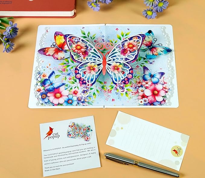 CUTPOPUP Birthday Day Card Pop Up, 3D Birthday Greeting, Mother's Day Card for Women, Mom, Wife, Grandma, Daughter (Butterfly)