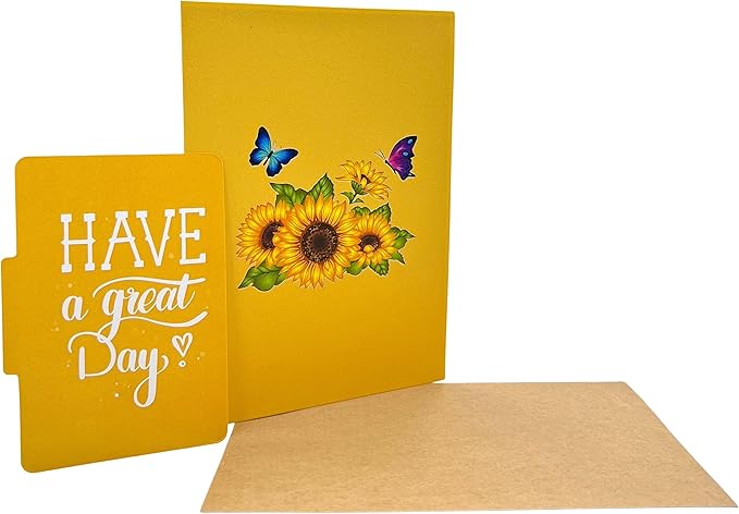 3D Pop Up Greeting Card Sunflower Field in Full Bloom size 5x7 inch include a matching theme Notecard and Envelope