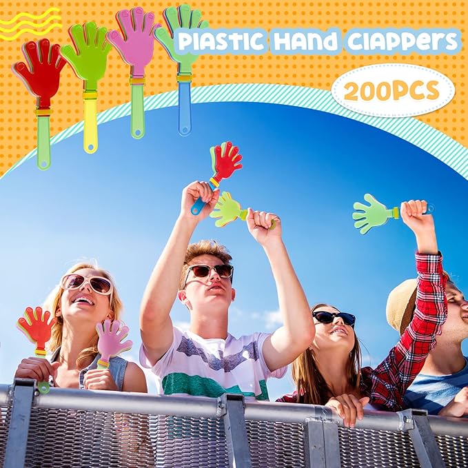 Meooeck 300 Pcs 200 Pcs 7.5 Inch Noisemakers Bulk Plastic Hand Clappers Noise Makers for Sporting Events Fiesta Birthday Supplies, Random Color