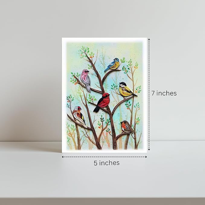 Green Tree and Summer Card, Quilling Card, Birds and Season Themed, Watercolor Classy Cards for Mom, Women, Wife, Daughter (Birds - Summer Garden)
