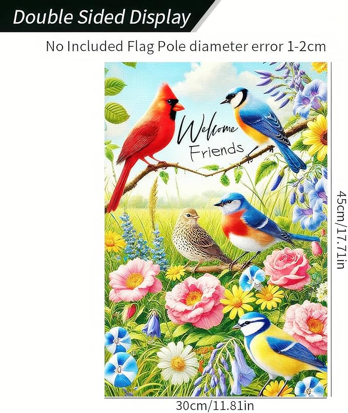 BlissYard Welcome Friends Summer Spring Garden Flag Spring Cardinal Birds Flowers Butterfly Yard Flag Flowers Daisy Hummingbirds Decorative Garden Flag Banner for Outdoor Home Decor Party