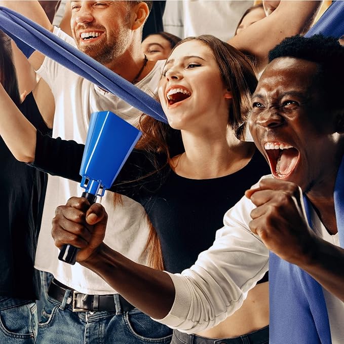 BLUE PANDA Cowbell Noise Maker - 9-Inch, Royal Blue, Pack of 2 - Metal Cowbell Instrument with Ergonomic Handle - Cheering Bell for Stadium Cheers & Celebratory Noise Maker