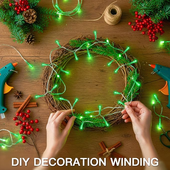 suddus 100 LED Green Christmas Lights with Remote, Clear Wire String Lights Plug in, 33ft Waterproof Dimmable Connectable Fairy Lights Outdoor for White Tree, Window, St Patrick's Day, Dorm Decor