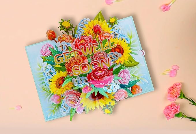 Get Well Pop Up Cards for Women, 3D Encouragement Get Better Soon Card, Colorful Thinking of you 3D for Speedy Surgery Recovery, Feel Better Soon, Kids, Friends (6x8in - Get Well Soon)