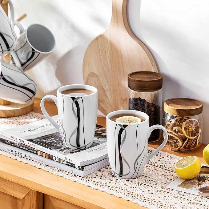 VEWEET Coffee Mugs Set of 6, 16 OZ Large Coffee Cups Set, White Mug Sets Ceramic Mugs Set with Big Handle, Microwave Dishwasher Safe, Series Fiona