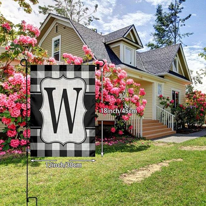 YANGHOME Monogram Initial W Burlap Garden Porch Lawn Flag Farmhouse Decorations Mailbox Decor Welcome Sign 12x18 Inch Small Mini Size Double Sided Flax Nylon Linen Fabric