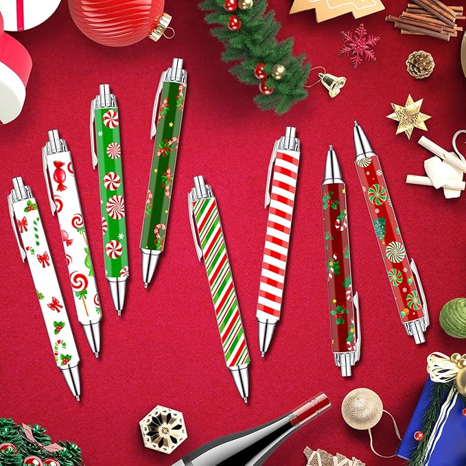 Christmas Pens Set – Cute Holiday-Themed Gel Pens for Kids, Teachers, and Office Gift Exchange – Red and White Candy Cane Designs – Perfect Christmas Stocking Stuffers and Stationery Gifts,8 Pack