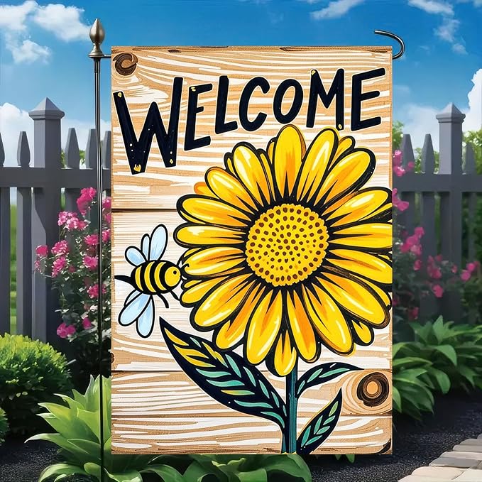 BlissYard Welcome Garden Flag 12x18 Double Sided Sunflower and Bee Seasonal Small Flags For Outside Outdoor Decor Yard Farmhouse Holiday Spring Summer Decorations Yard Flags