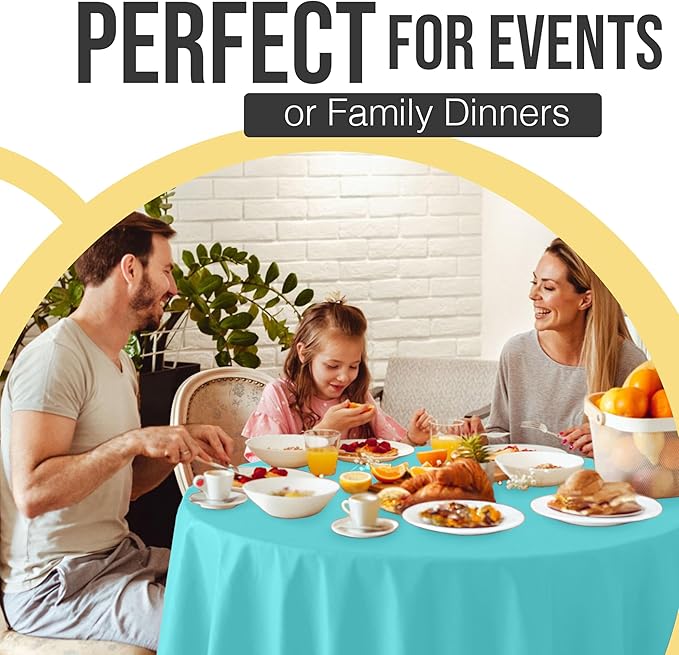 Exquisite 66% Thicker Premium Aqua Round Tablecloth 0.5 Mil 6 Pack Plastic Table Cloth Disposable 84 Inch Round Plastic Tablecloth Won't Tear Easily Like Cheap Thin Brands