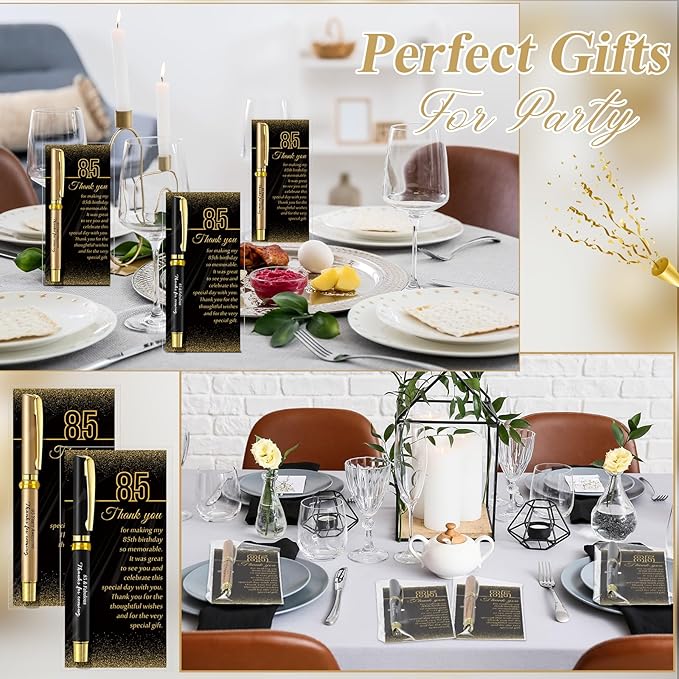 50 Set 85th Birthday Party Favor for Guest Anniversary Party Favor with Black and Gold Ballpoint Pens and Thank You Cards for Women Men Birthday Anniversary Appreciation Gifts