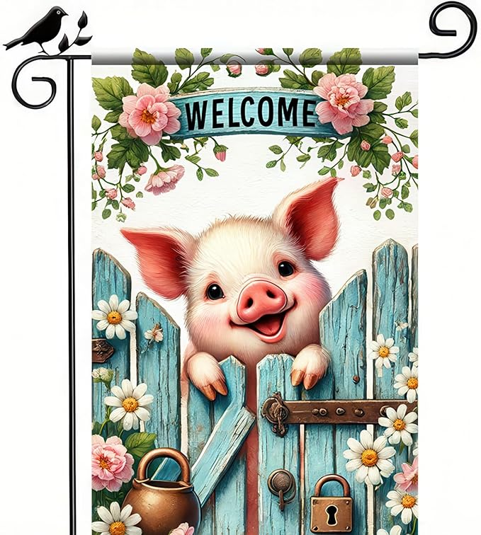 BlissYard Welcome Spring Summer Garden Flag 12 x 18 inch Double Sided Cute Pig Small Yard Flag Seasonal Outdoor Decoration Yard Hello Spring Summer Farmhouse Holiday Garden Flags
