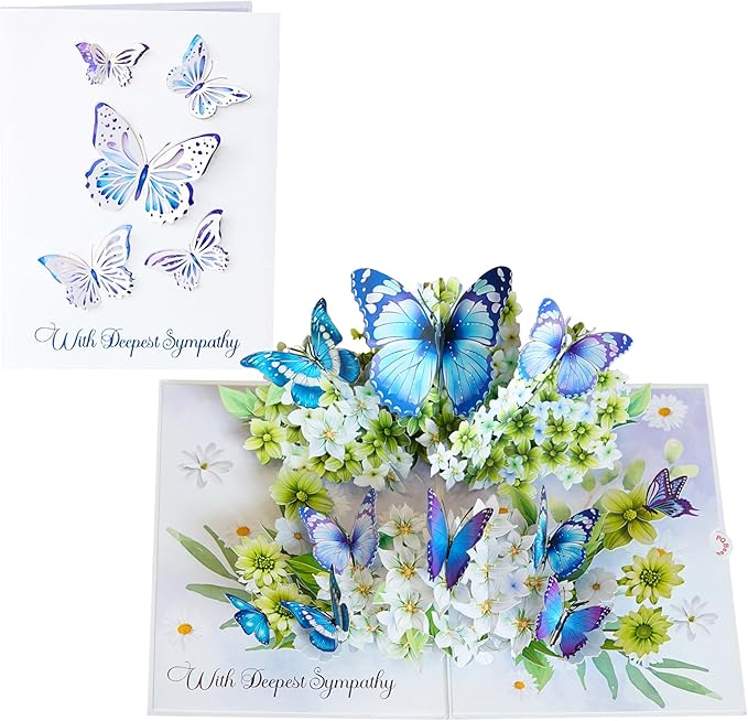 Flowers w Butterflies Pop Up Sympathy Cards with Envelopes, Sorry for Your Loss Card, Religious Pop Up Sympathy for Loss of Loved one, Mother, Father, Husband (Size 6x8 in – Sympathy)