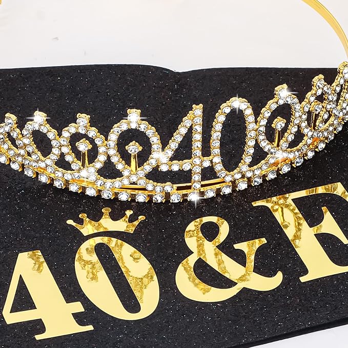 Casoty 40th Birthday Sash and Tiara, 40th Birthday Decorations for Women, 40 & Fabulous Sash and Crown Set, Gifts for Her, Birthday Party Supplies for Women
