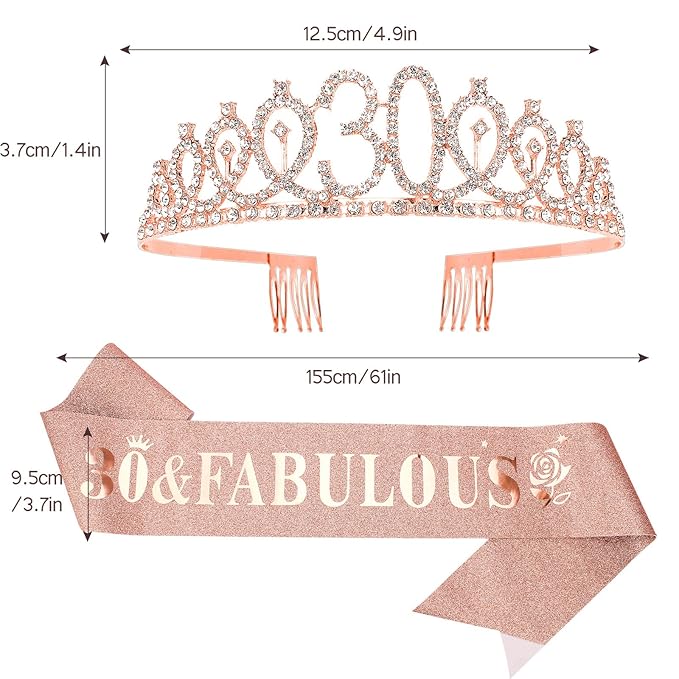 30th Birthday Sash, Tiara, and Rose Gold Decorations - Fabulous Birthday Gifts for Her