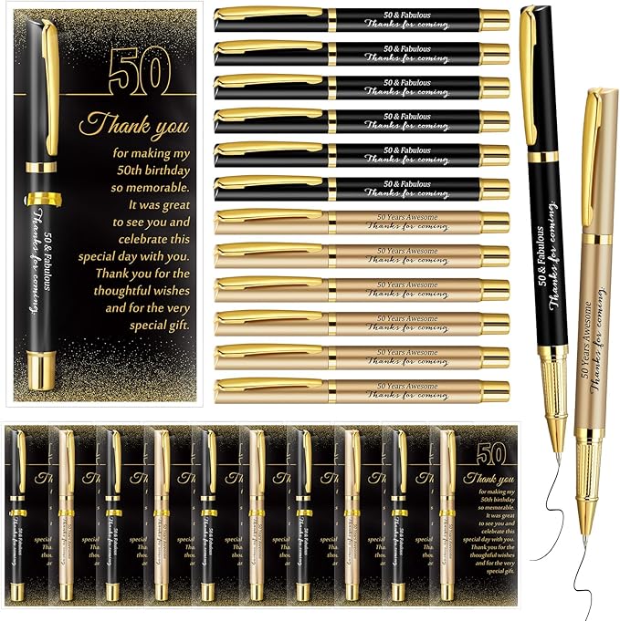 30 Set 50th Birthday Party Favor for Guest Anniversary Party Favor with Black and Gold Ballpoint Pens and Thank You Cards for Women Men Birthday Anniversary Appreciation Gifts