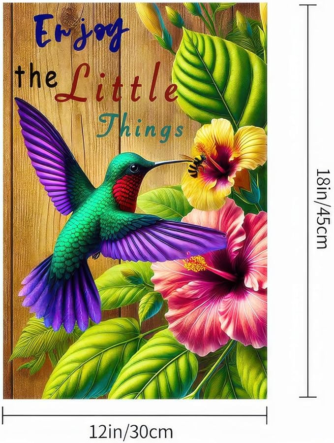 BlissYard Springtime Hummingbirds Spring Garden Flag Double Sided 12 x 18 Inch Enjoy The Little Things Floral Flower Small Decorative Garden Flag Spring Summer Hummingbird Bee Yard Lawn Outside Decor