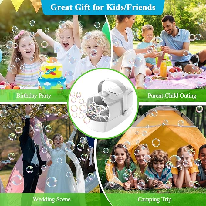 Bubble Machine, 3-in-1 Bubble Maker, Automatic Bubble Blower with 3 Bubble Wands, 8000+ Colorful Bubbles for Kids Toddlers, Operated by Plug-in or Batteries for Indoor Outdoor Birthday Party