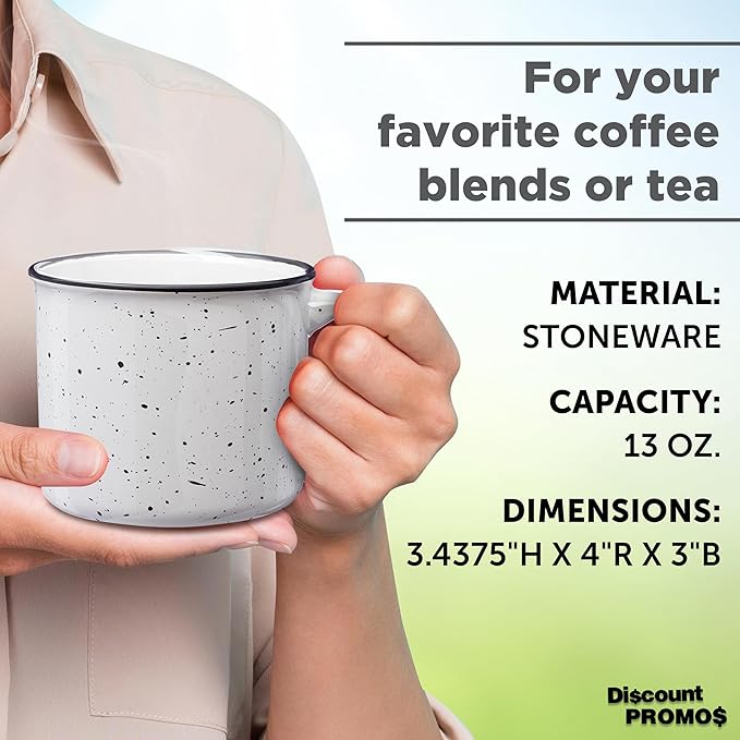 DISCOUNT PROMOS Ceramic Campfire Coffee Mugs 13 oz. Set of 10, Bulk Pack - Perfect for Tea, Espresso, Cappuccino, Hot Cocoa - White