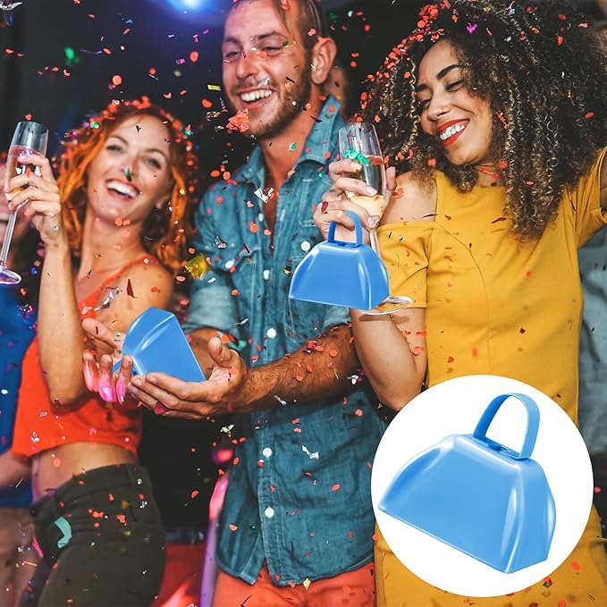 Zhengmy 24 Pcs Metal Cowbell Noisemakers with Handles, Cow Bells Noise Makers for Sporting Events 3 Inch Bulk Cheering for Football Baseball Games Team Wedding Celebrations(Sky Blue)