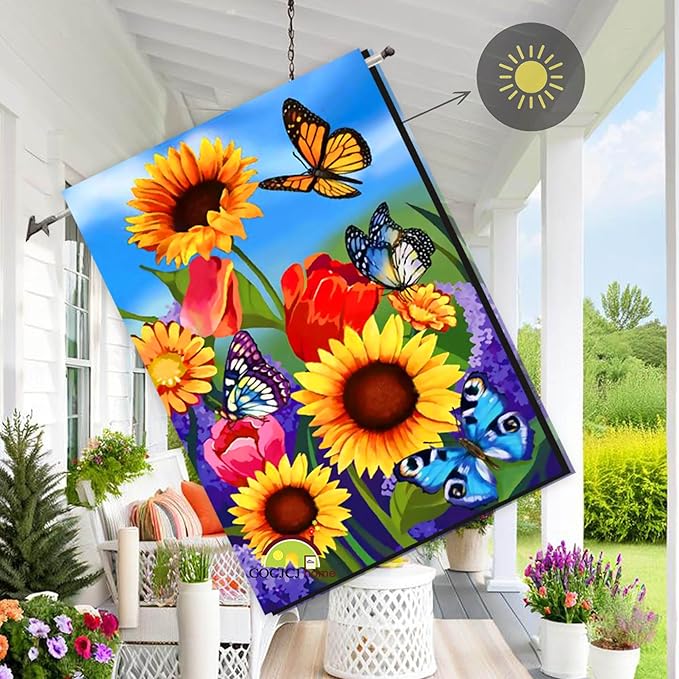 large Garden Flag 28x40 Double Sided sunflower spring flag, monarch Butterfly Floral Flower Welcome Garden Yard House Flags Outside Outdoor House sunflower Spring Summer Décor