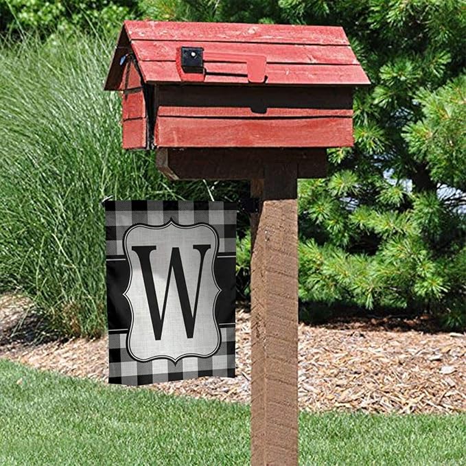 YANGHOME Monogram Initial W Burlap Garden Porch Lawn Flag Farmhouse Decorations Mailbox Decor Welcome Sign 12x18 Inch Small Mini Size Double Sided Flax Nylon Linen Fabric