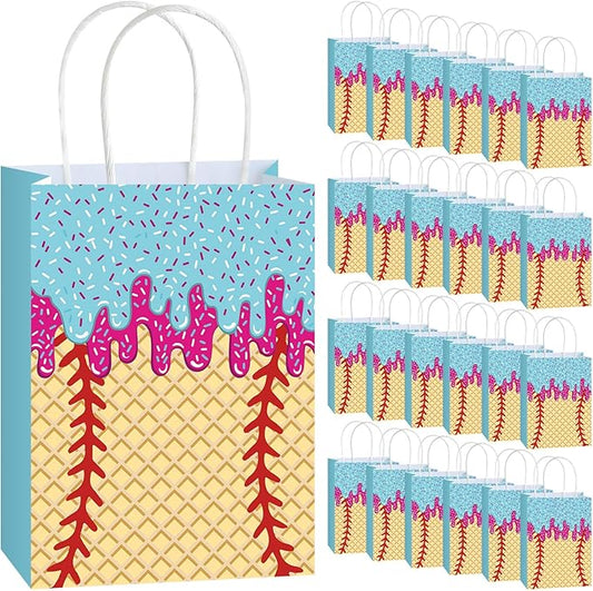 YooNotee 24 Pcs Baseball Ice Cream Drip Gift Goodie Bags with Handles Baseball Ice Cream Drip Party Favors Kraft Snack Goodie Treat Bags for Sport Stuff Team Gift Birthday Supplies(Mixed)