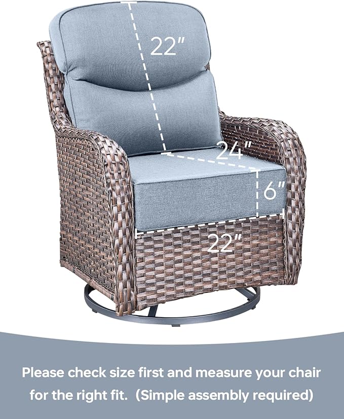 Luxury 22x24/22x25 6-Inch Smile Outdoor Cushions for Patio 5 Piece Set - Set of 5 Zippered Outside Pillows for Wicker Dining Rocking Swivel Chairs Loveseat Couch Sectional Sofa - Baby Blue