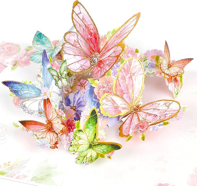 DERAYEE Pop Up Card, 3D Butterfly Flowers Greeting Cards with Envelope for Women, Mother’s Day Card, Birthday Card, Valentines Day Card for Wife, Sister, Grandma, Daughter, Girlfriends (Pink)