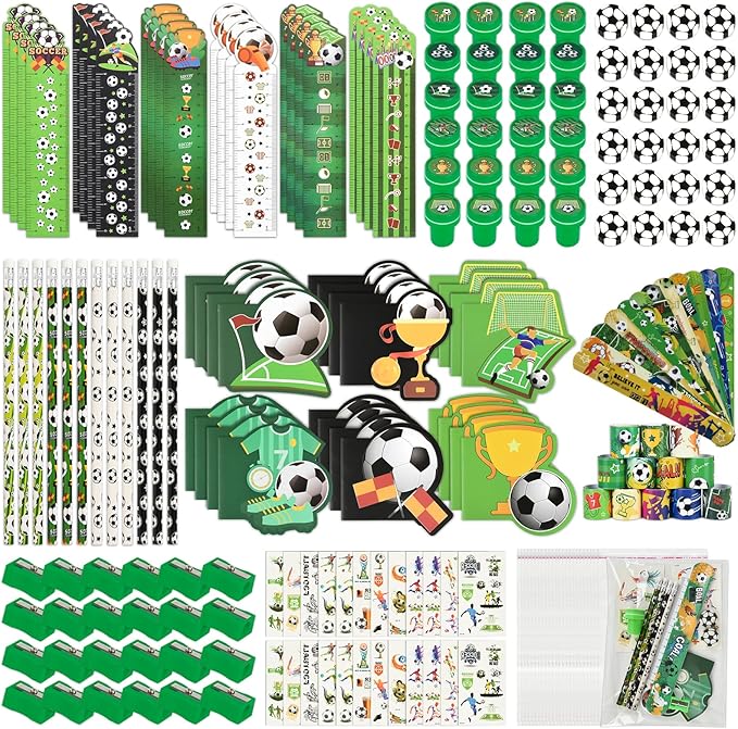 216Pcs Soccer Stationery soccer Theme Gifts Birthday Supplies Team Gift Goodie Bags Stuffer Pencils Rulers Classroom games Rewards School Office Supplies（soccer）