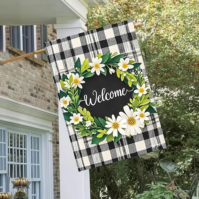 BlissYard Welcome Garden Flag 12x18 Double Sided Black and white Grid Seasonal Small Flags For Outside Outdoor Decor Yard Farmhouse Holiday Spring Summer Decorations Yard Flags